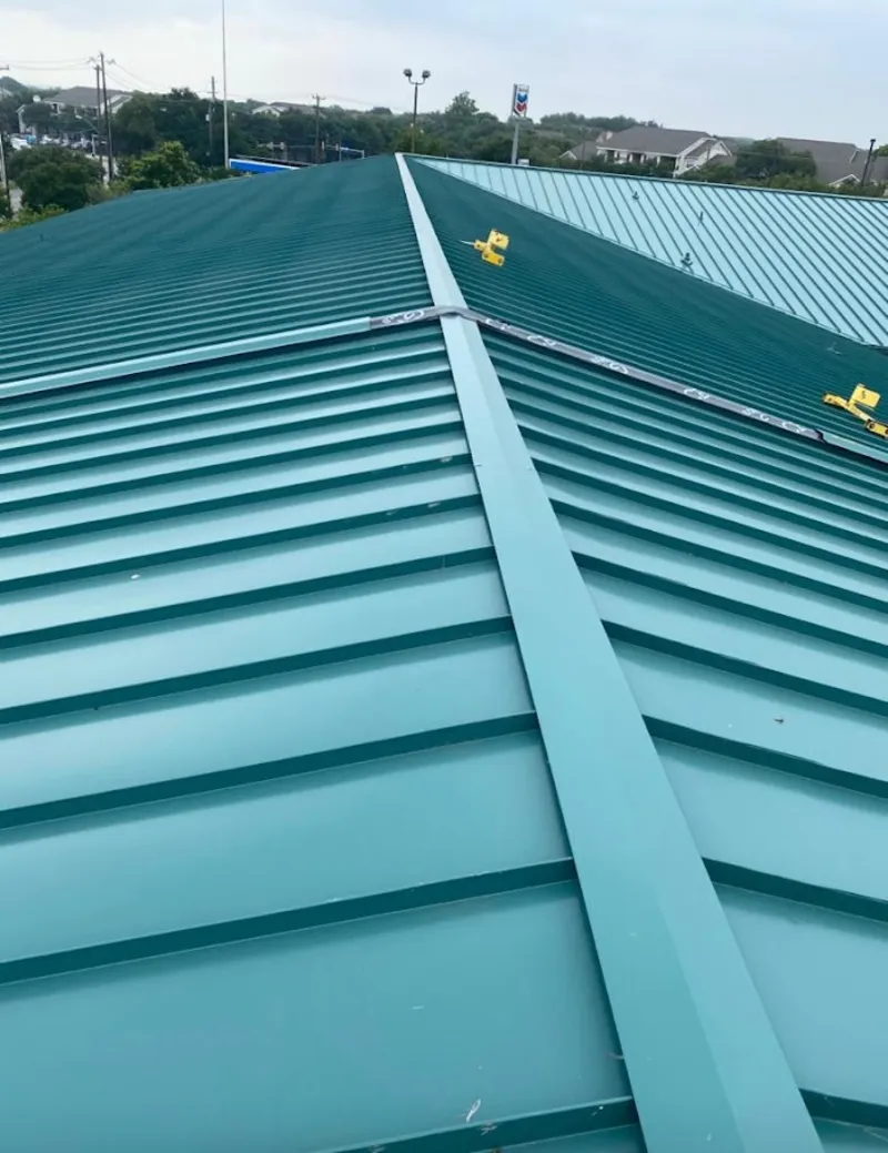 Green commercial metal roof ridge and valley for Metal Roof Repair in Burlingame